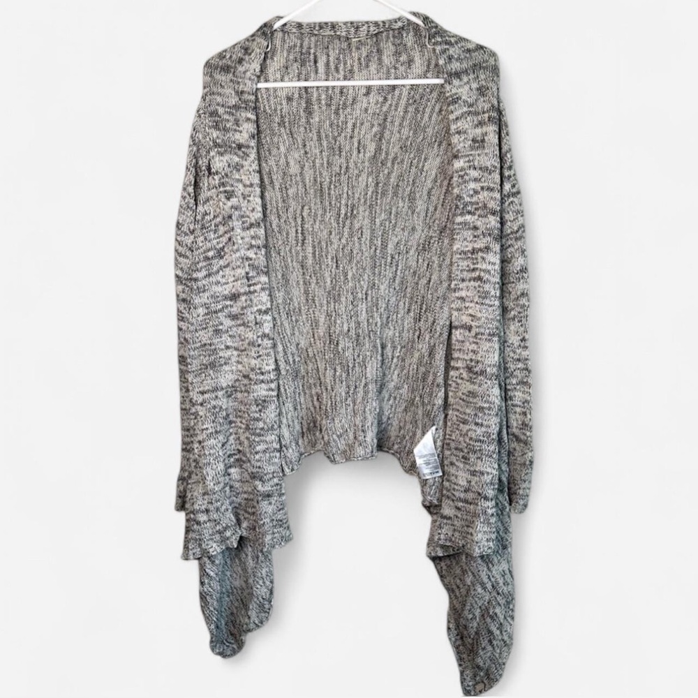 Roxy Open Front Waterfall Cardigan - Gray Marled Knit - Medium